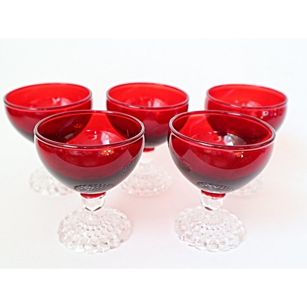 5 Royal Ruby Boopie Glasses Glass Stemware 1950's Vintage Anchor Hocking Barware